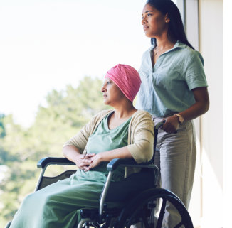 elderly woman and caretaker enjoy the view